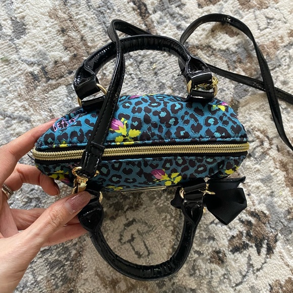 Betsey Johnson Mini Handle Bag Leopard Animal Print Floral Rose Pattern Teal - Picture 7 of 16